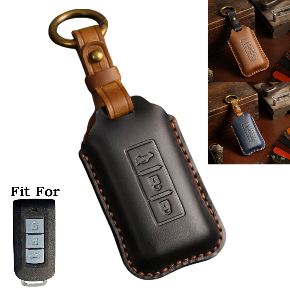 Genuine Leather Smart Car Key Fob Case Cover For Mitsubishi ASX Outlander Lancer