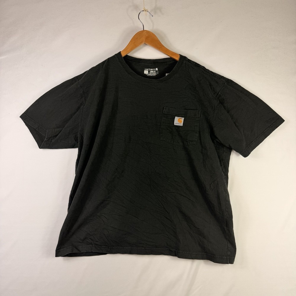 Carhartt T-Shirt Men's Large Loose Fit Black Short Sleeve Pocket Tee 100% Cotton