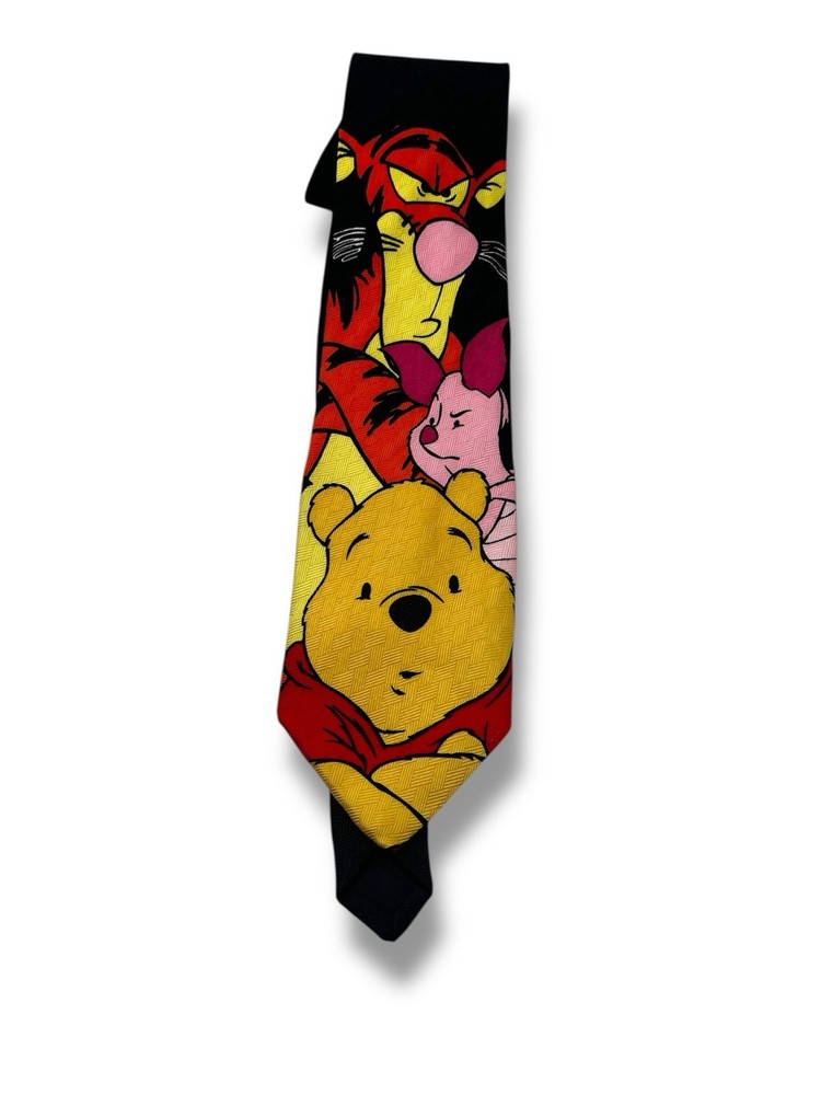 Vintage Disney Winnie The Pooh Tigger Piglet Neck Tie 100% Silk Black NWOT