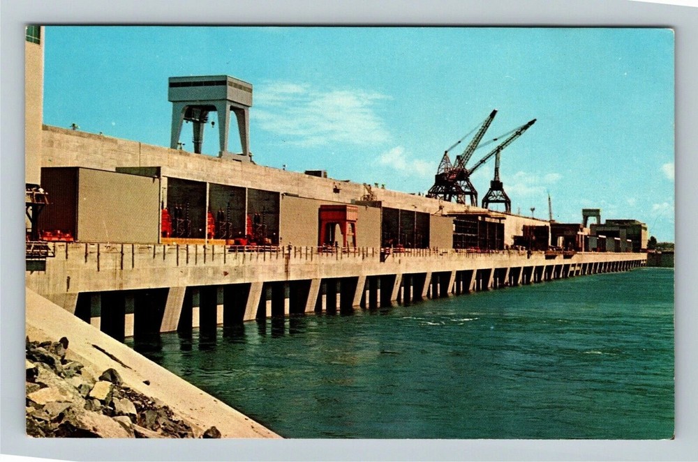Massena NY-New York Moses Saunders Power Dam St Lawrence River Vintage Postcard