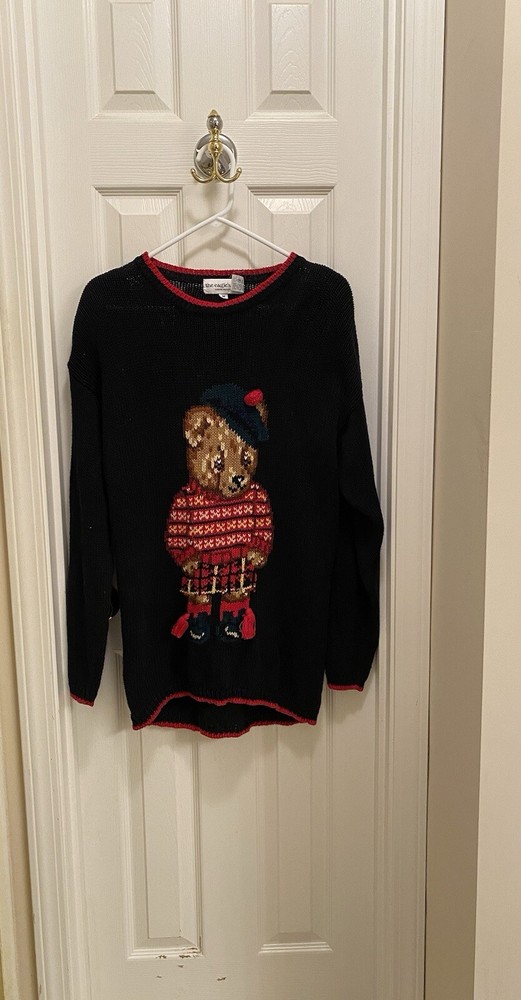 The Eagle's Eye Sweater Womens Med Knit Scottish Bear 1993 Grandma Cottage Core