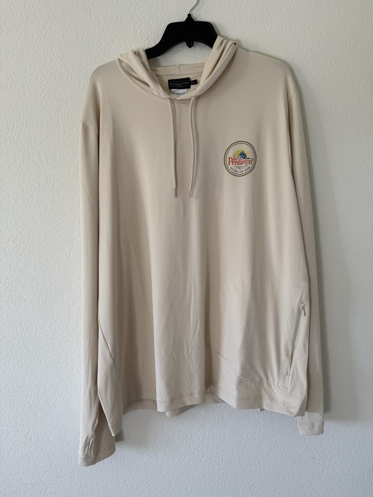 Pendleton Sun Tee Hoodie Shirt Mens XL Beige Moisture Wicking Performance UPF