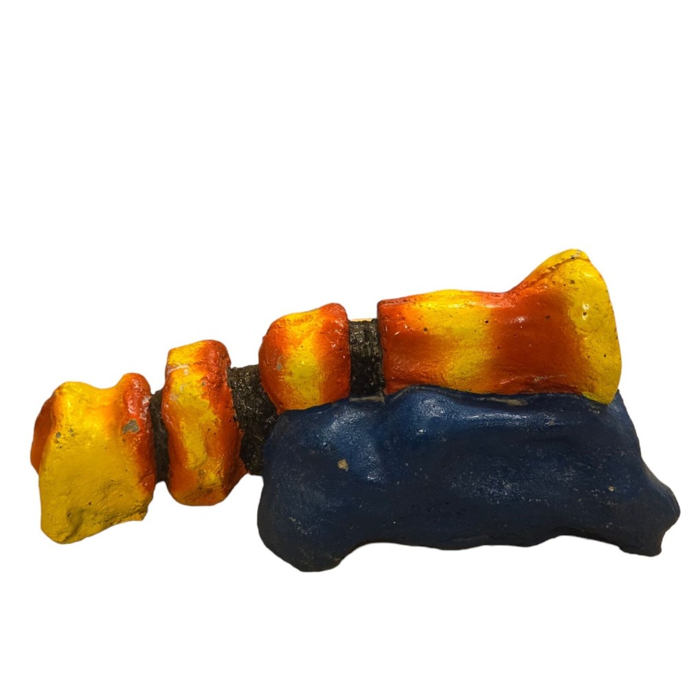 Abstract Cement Folk Art Sculpture Blue Yellow Orange Oddity 12 Inch-image