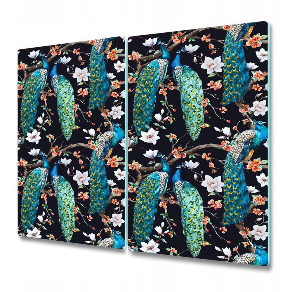 Glass Worktop Kitchen Chopping Cutting Board Peacock Birds white 2x30x52