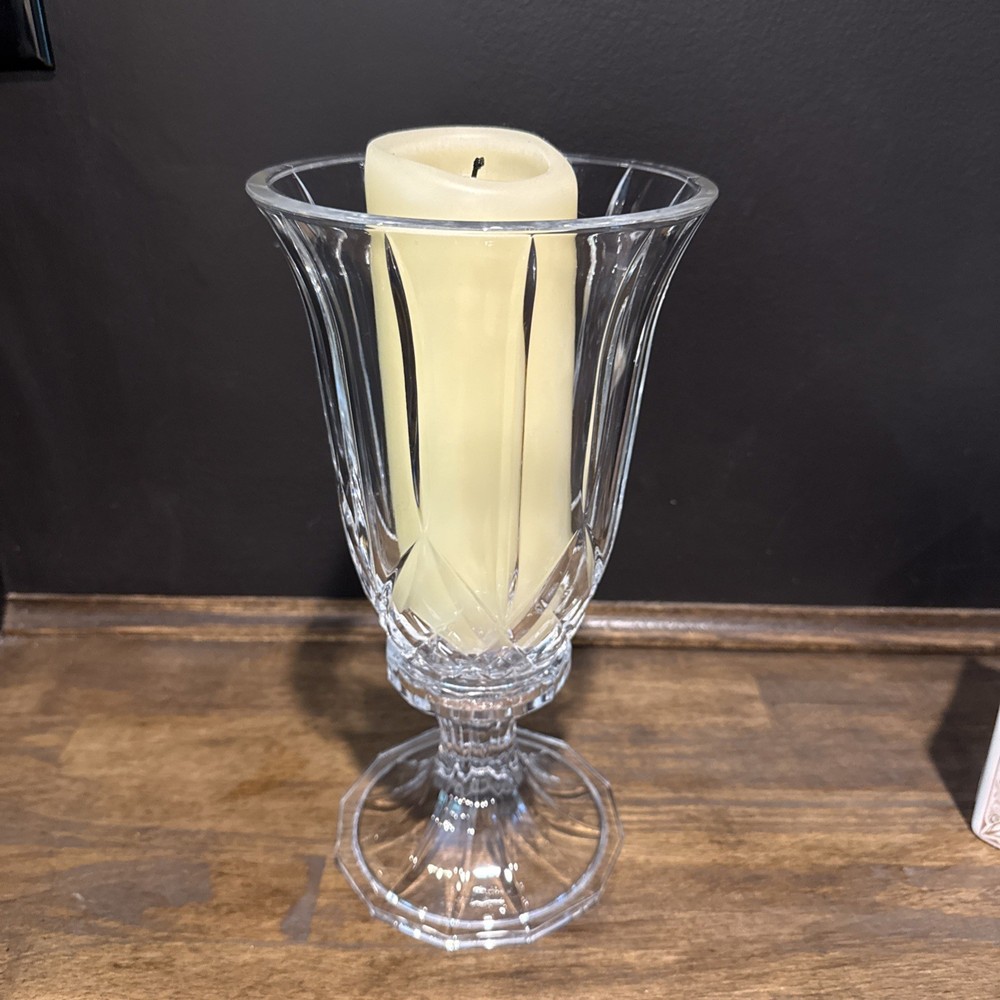 Vintage Lead Crystal Hurricane Candle Holder 2 Pieces 12 Inches Tall (24% lead)
