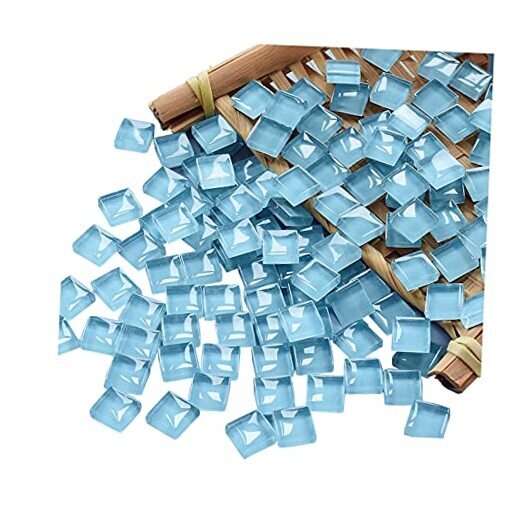 100 Pieces Mosaic Tiles Squares Crystal Mosaic Stained Glass Kits Light Blue