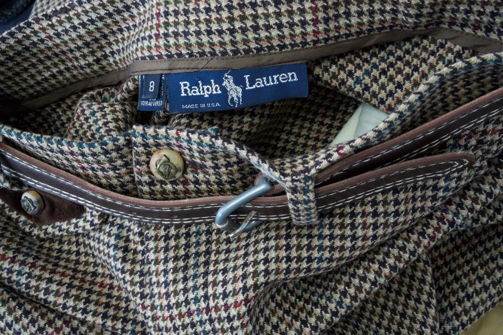 Polo Ralph Lauren Womens SZ 8 Vintage Houndstooth Skirt W Belt Brass Buttons