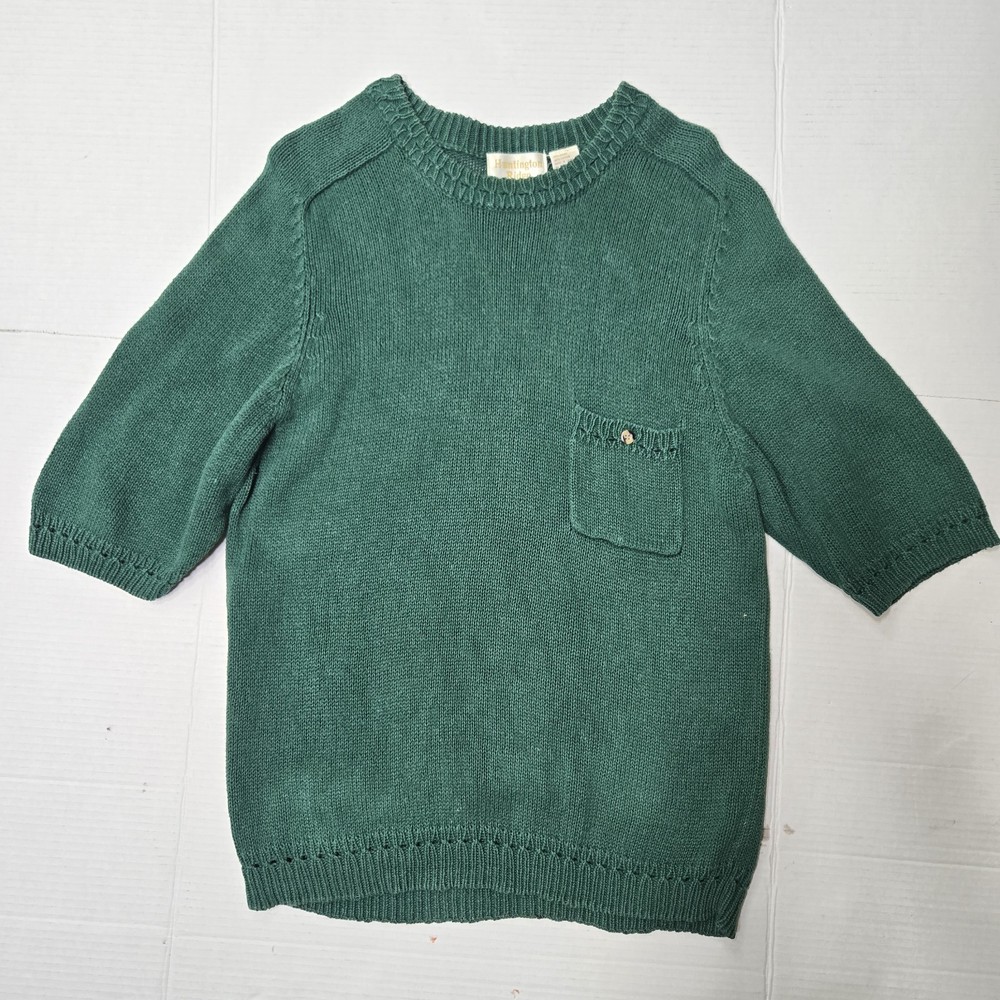 Vintage Huntington Ridge Green Knit Sweater Short-Sleeve Shirt Women's Medium