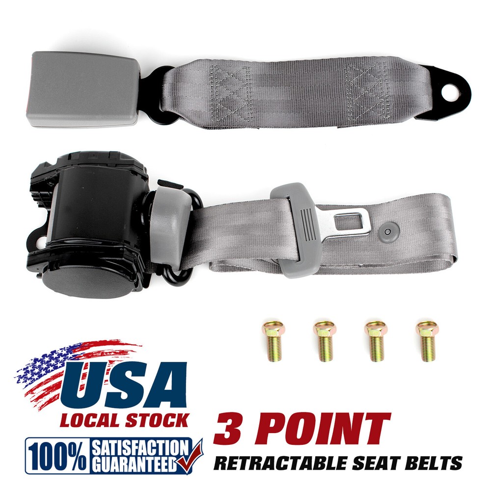 1 x Retractable 3 Point Safety Seat Belt Straps Car Vehicle Adjustable Belt Kit
