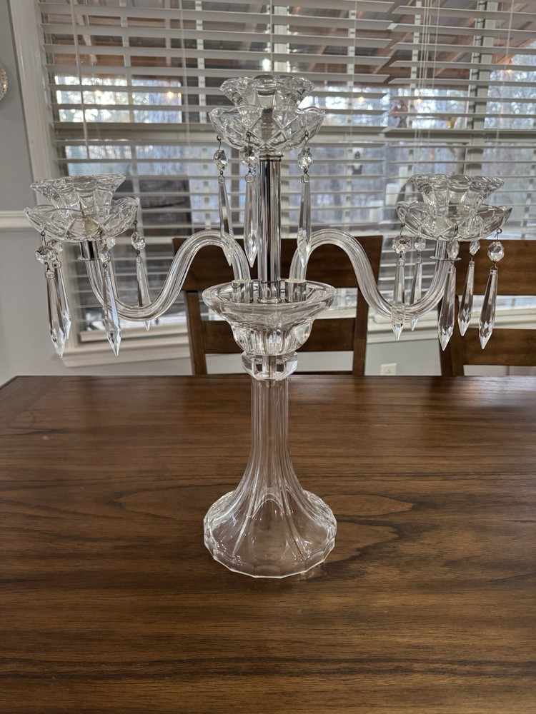Crystal Clear Made in Slovakia 3 Arm Candlestick Candelabra with Crystal Prisms