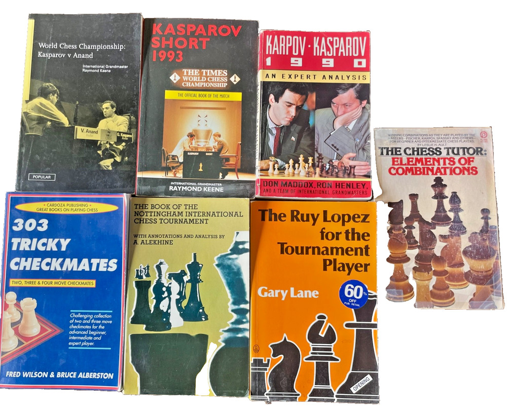 Chess Book Lot (7) Alekhine Nottingham, Kasparov Matches, Rury Lopez, Tactics