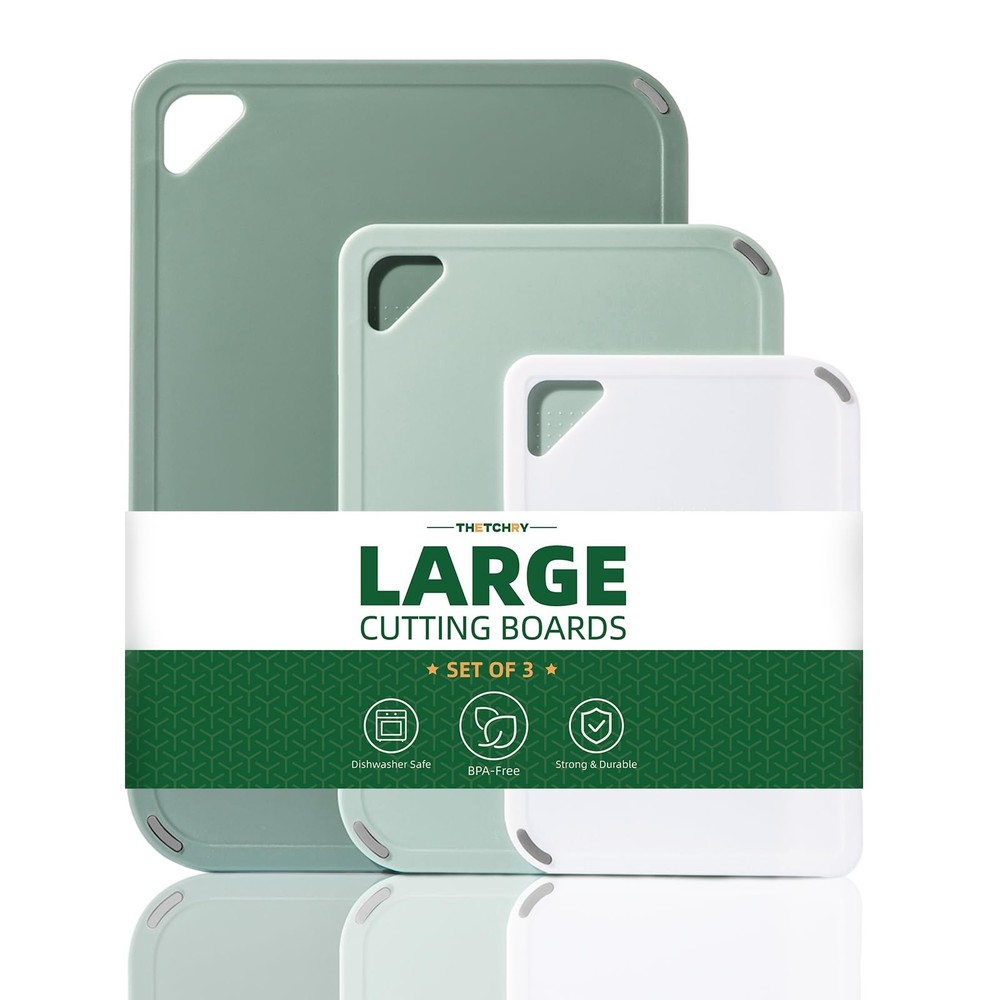 THETCHRY Plastic Cutting Board Set of 3-Cutting Boards for Kitchen BPA Free, Lar