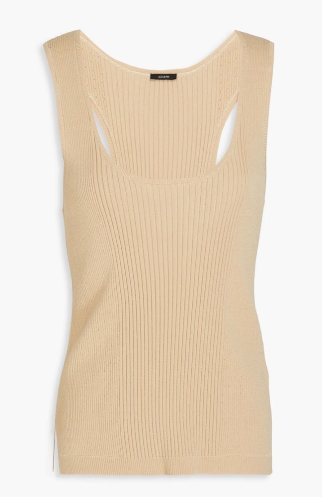Joseph Top Women L Tan Sleeveless Scoop Neck Racerback Ribbed Neutral Tank Knit