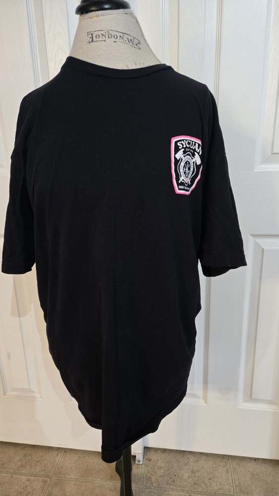 Black/Pink/White Crew Neck Short Sleeve Double-Sided Graphic Print T-Shirt M