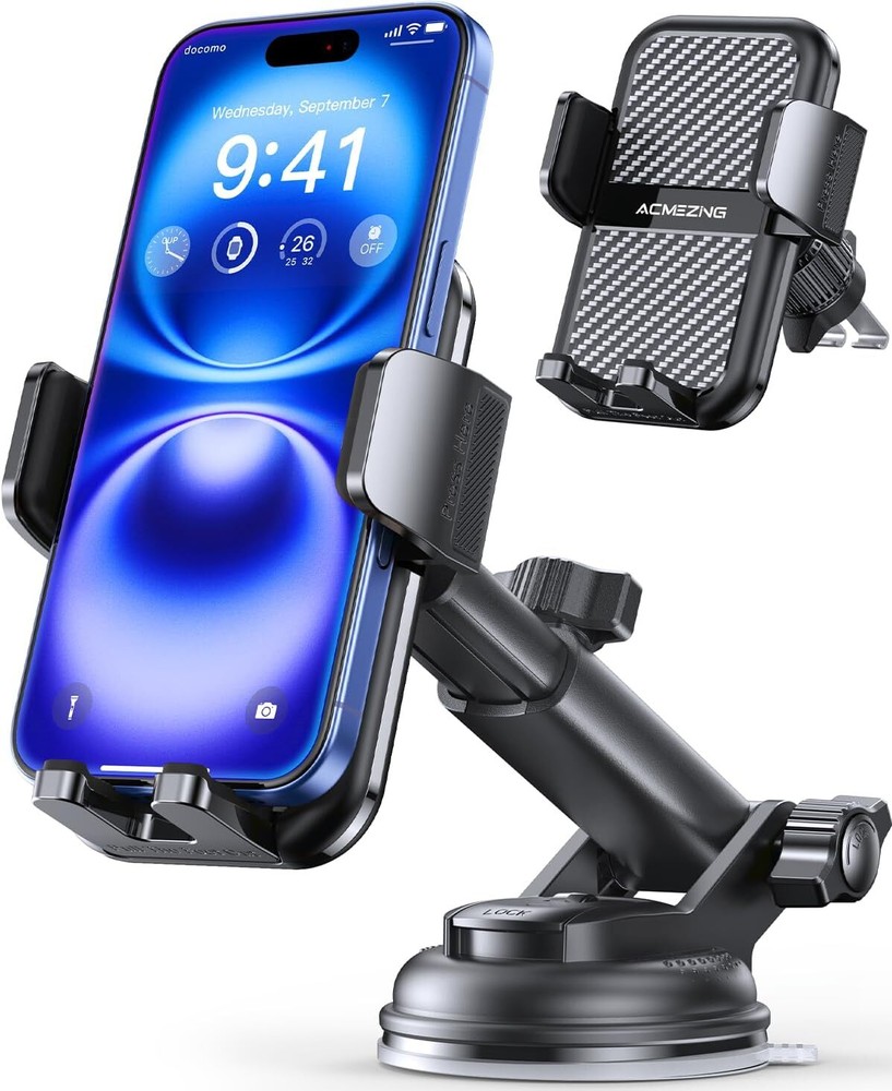 3-in-1 Car Phone Holder [122+LBS Strongest Suction & Stable Clamp Arm] Black