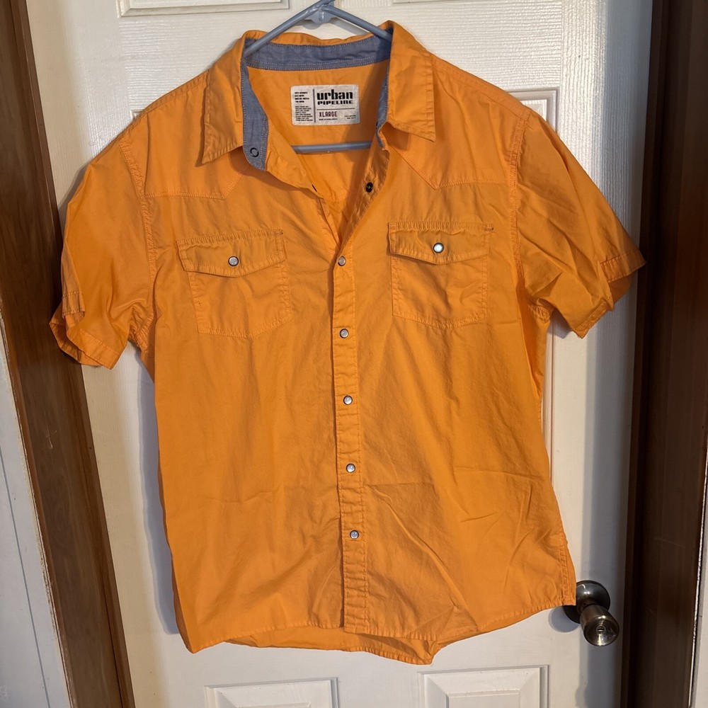 Urban Pipeline Men’s Short Sleeve Western Shirt with Pearl Snaps  X-Large Orange