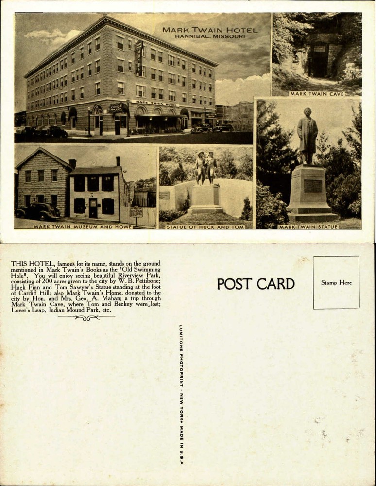 Mark Twain Hotel multi-view Hannibal Missouri vintage postcard