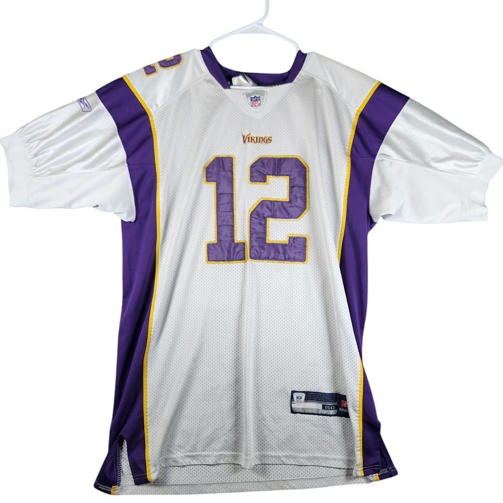 NFL Minnesota Vikings #12 Authentic Football Jersey White Purple Fan Gear