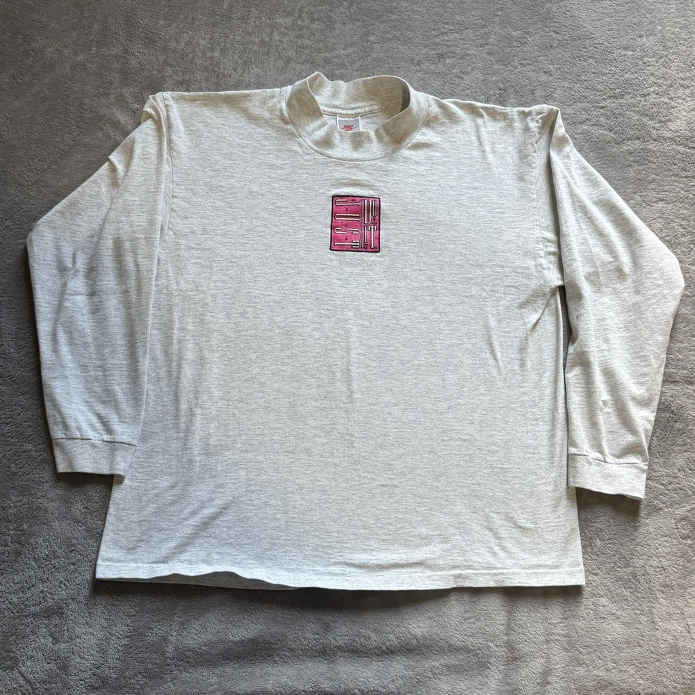 Vintage 90s Nike Mock Neck Long Sleeve T Shirt Size Large ‘Just Do It’ Gray
