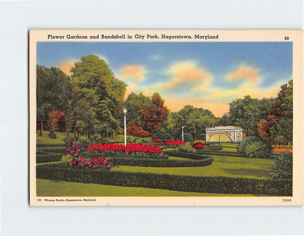 Postcard Flower Gardens And Bandshell in City Park Hagerstown Maryland USA