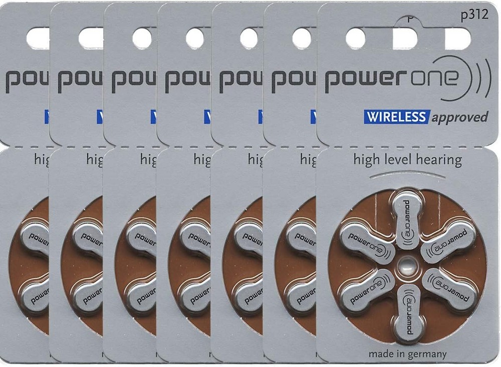 Power One Size 312 Zinc Air Hearing Aid Batteries No Mercury (42 batteries)