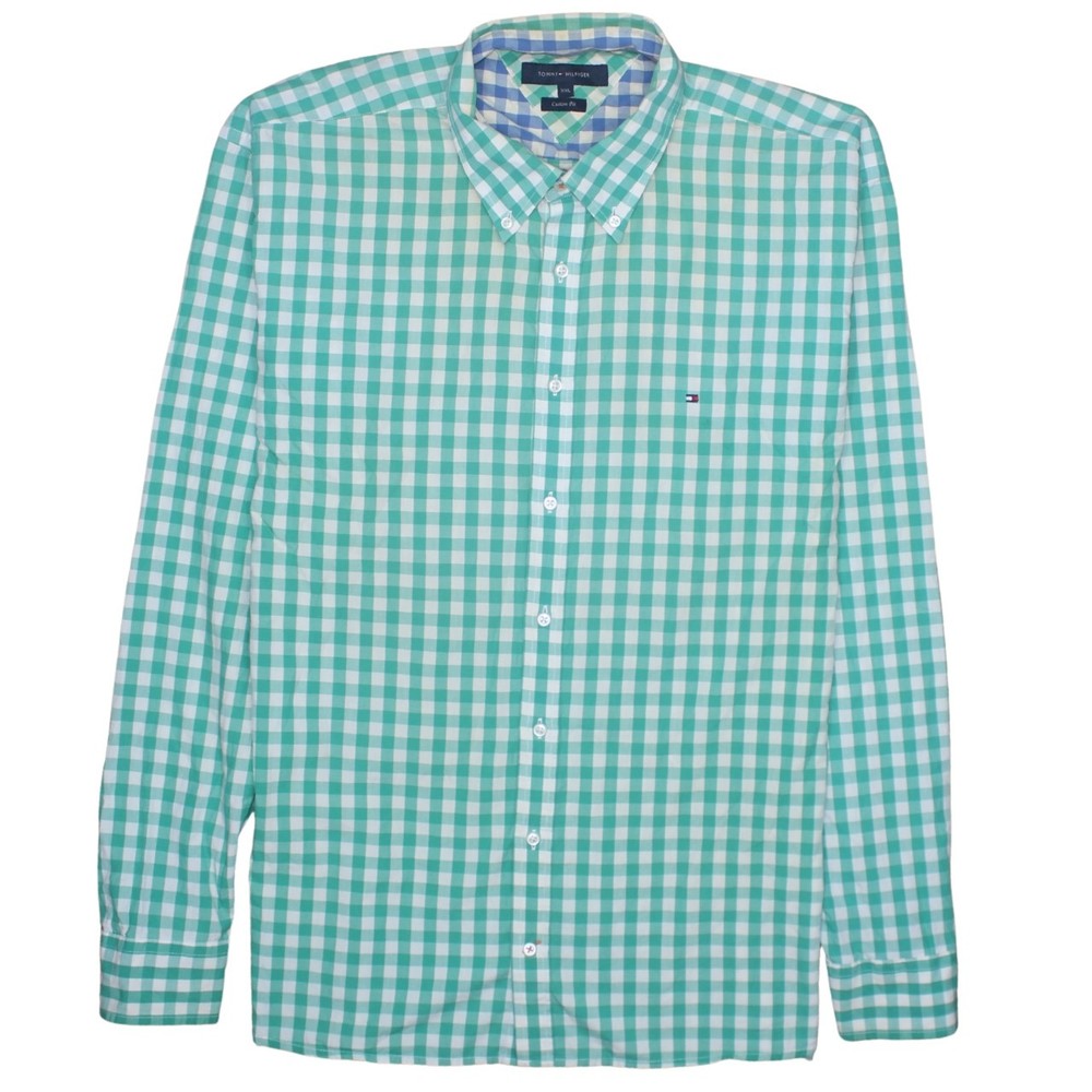 Tommy Hilfiger Womens Shirt Green Check Button Down Long Sleeve Embroidered XXL