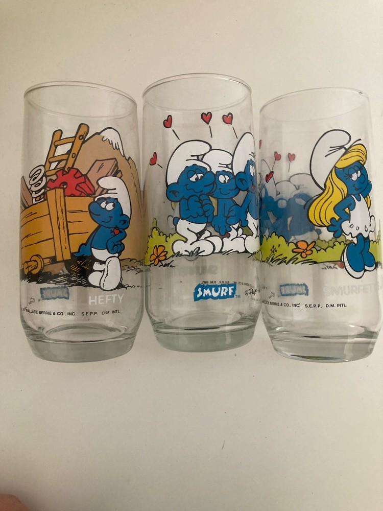 Vintage Lot Of 3 Peyo 1982 Smurf Glasses