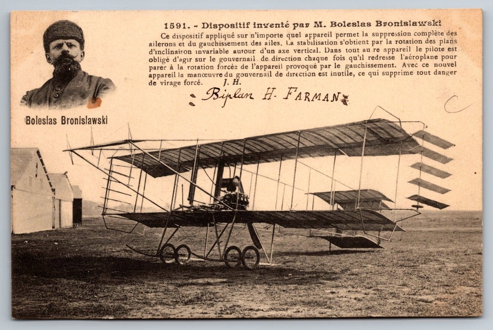Postcard Airplane/Aeroplane/Biplane Farman Boleslas Bronislawski Pilot