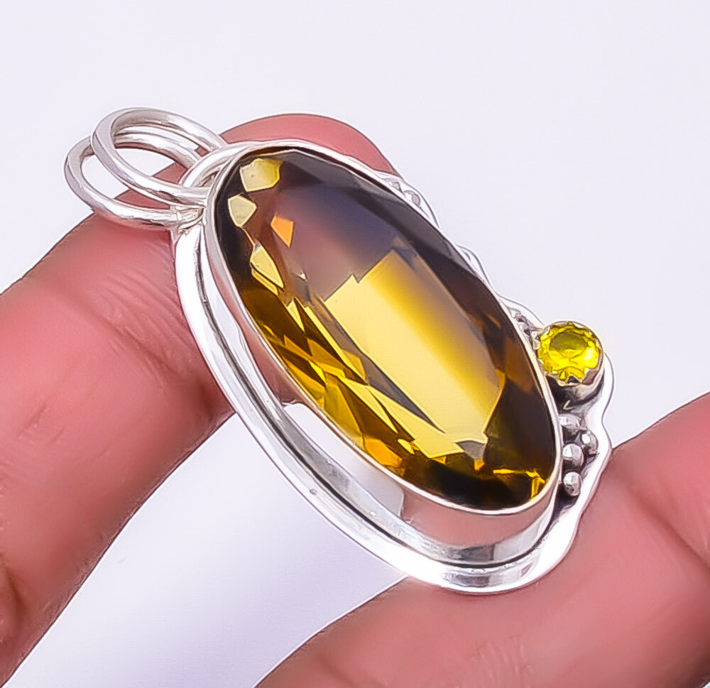 Ametrine Citrine Gemstone 925 Sterling Silver Pendant 1.68 Inch P32