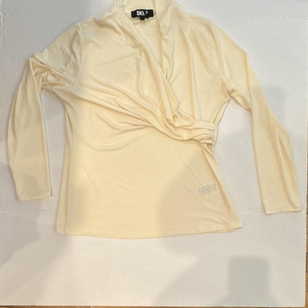 DKNY Womens XL Cream Wrap Twist Front V-Neck Long Sleeve Knit Top