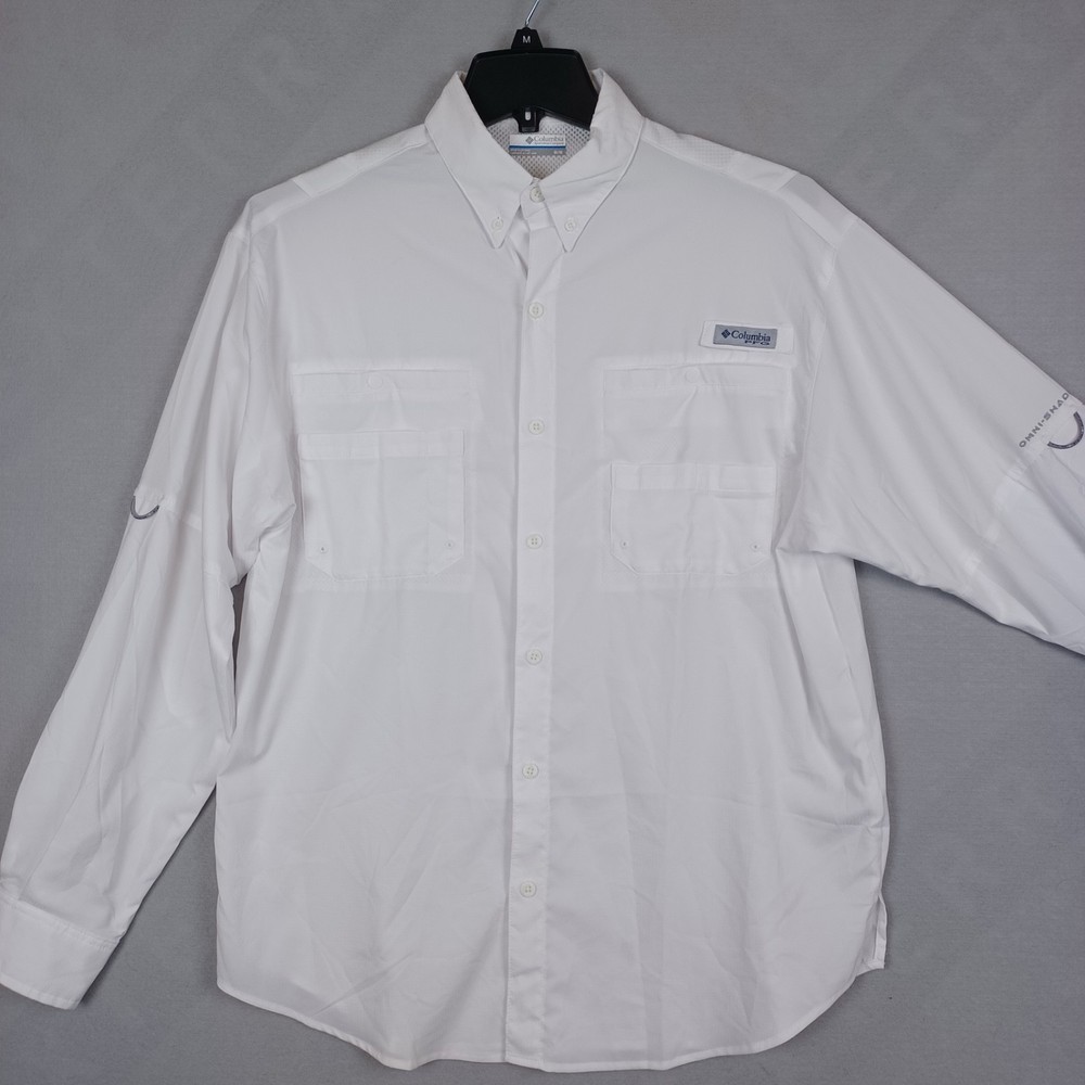 Columbia Tamiami II PFG Mens White Long Sleeve Fishing Shirt FM7253 Medium EUC