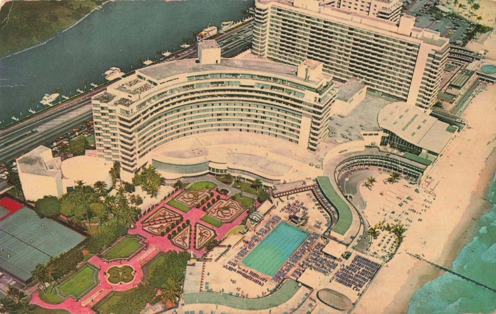Miami Beach FL Florida, Fontainebleau Hotel Aerial View Advert, Vintage Postcard