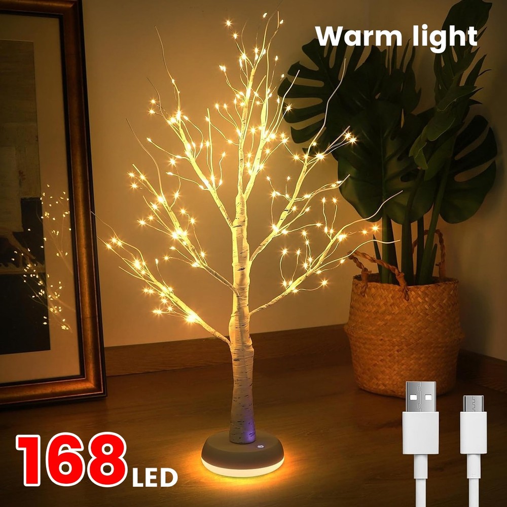 White 168Led Faux Birch Tree Lights Flexible Branches USB Indoor Decor