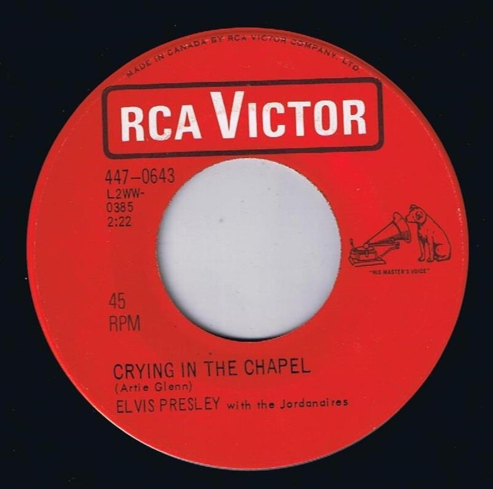 Elvis Presley Crying In The Chapel 45 rpm I Believe In The Man In The Sky Cdn Pr