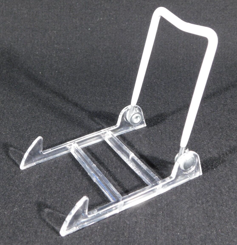 Easel Display Stand Small Size ADJUSTABLE White Back Clear Base
