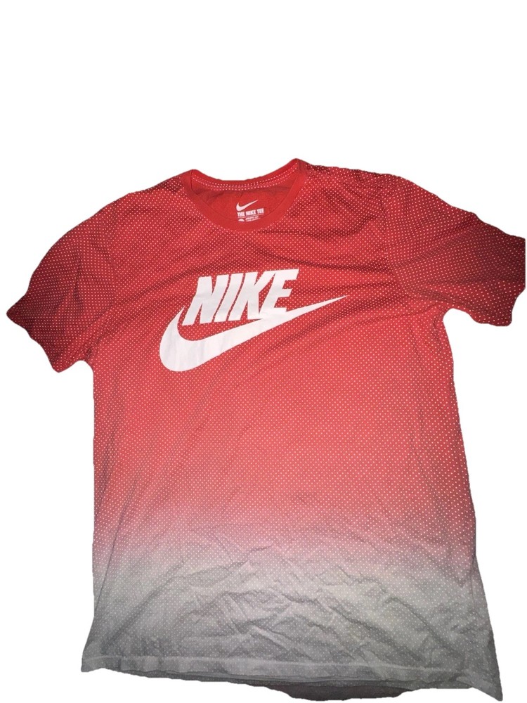 Nike Red White Logo Graphic Cotton Men's Crew Neck Short Sleeve T-Shirt M