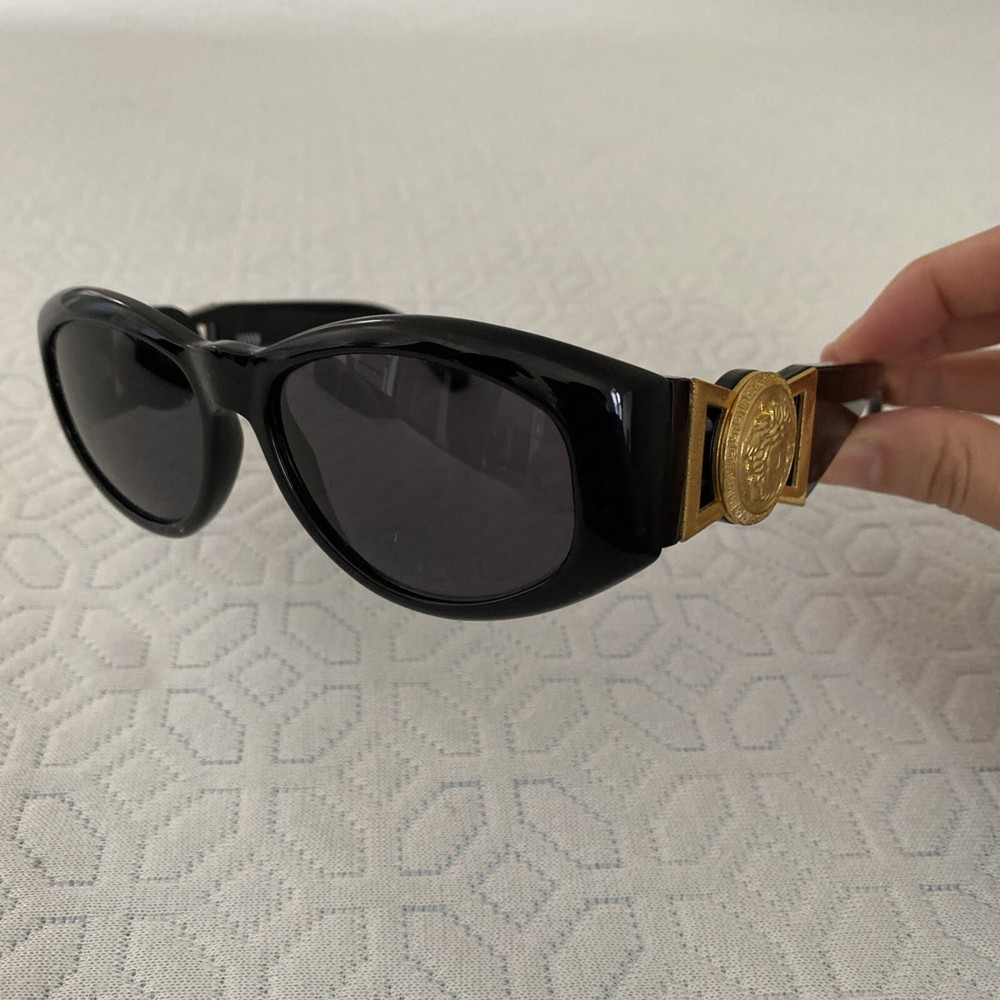 Vintage Y2K Versace Sunglasses Women Black and Gold Medusa Head NO CASE