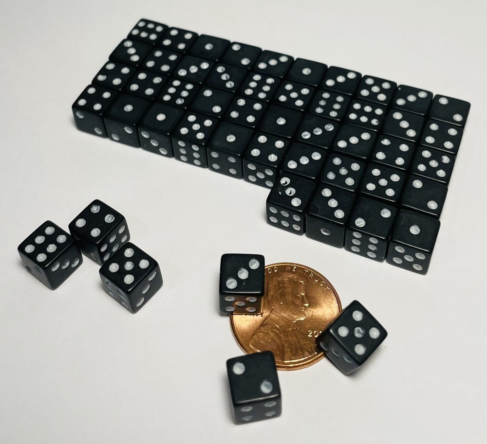 Lot Of 50 7mm Dice Black (Brand New) High Quality, Mini Six Sided Dice For Games