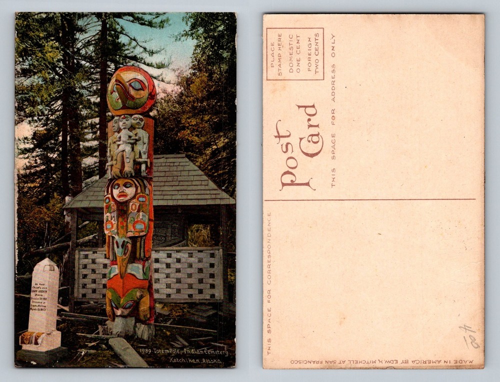 Ketchikan, AK-Alaska, Totem Pole Indian Cemetery Carvings Vintage Postcard