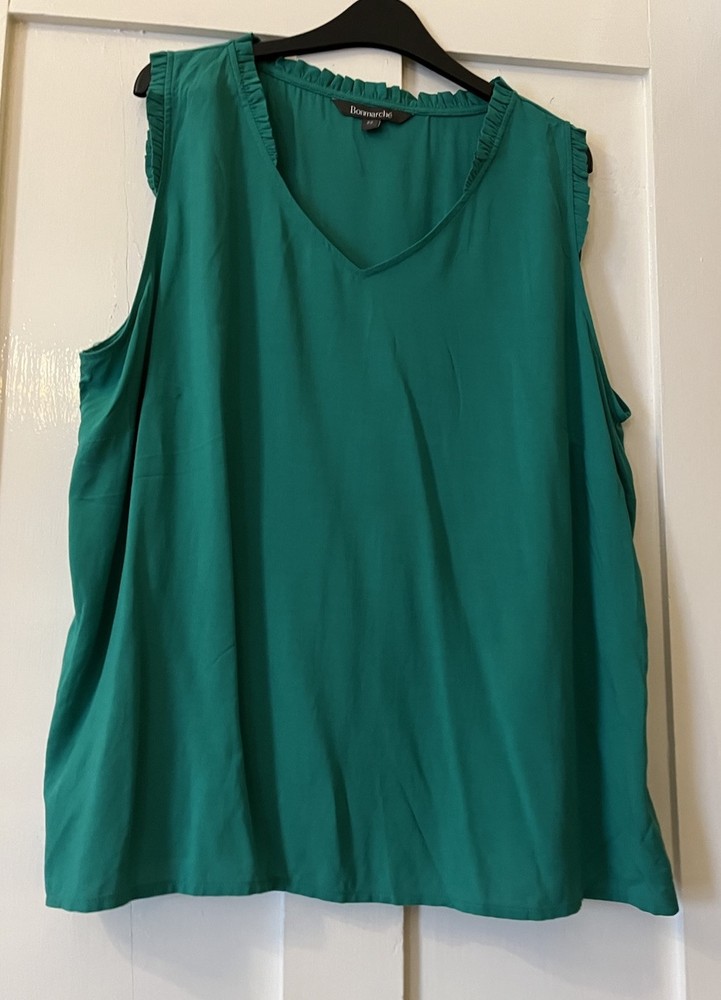 Bonmarche Green Frill Shoulder Sleeveless Blouse in UK Size 22