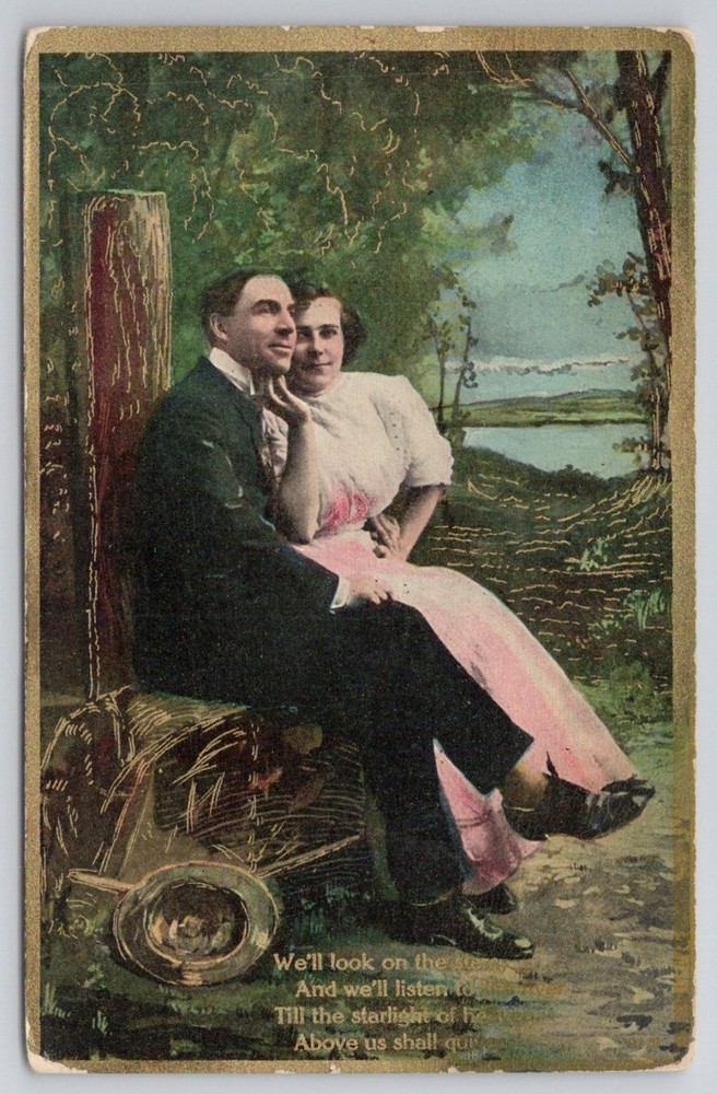 1909 Waverly NY Postcard Anglo Series American Lovers Couple Poem