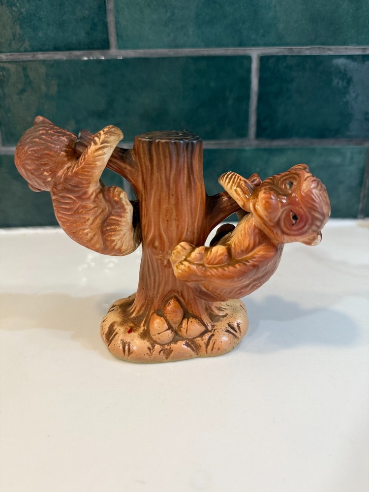Vintage Porcelain Salt and Pepper Shakers Monkeys Hanging on a tree