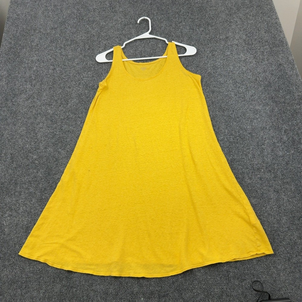 Eileen Fisher Dress Womens S Yellow Linen Sleeveless A Line Minimalist Summer