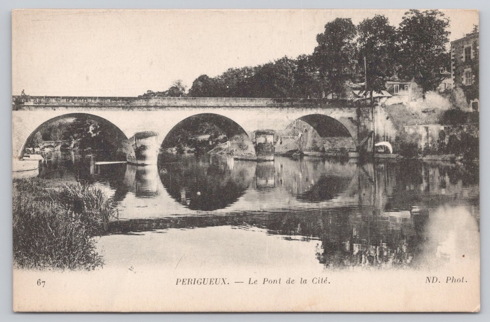 Perigueux France, Bridge of the City, L'Isle River, Vintage Postcard