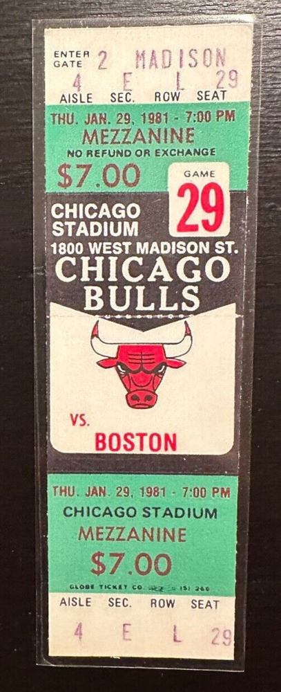 Chicago Bulls 1/29/1981 REPLICA basketball ticket vs Boston - Chicago Stadium