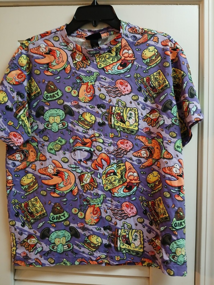 H&M AOP SpongeBob & Patrick T-Shirt Men Size Small Colorful Graphic Tee