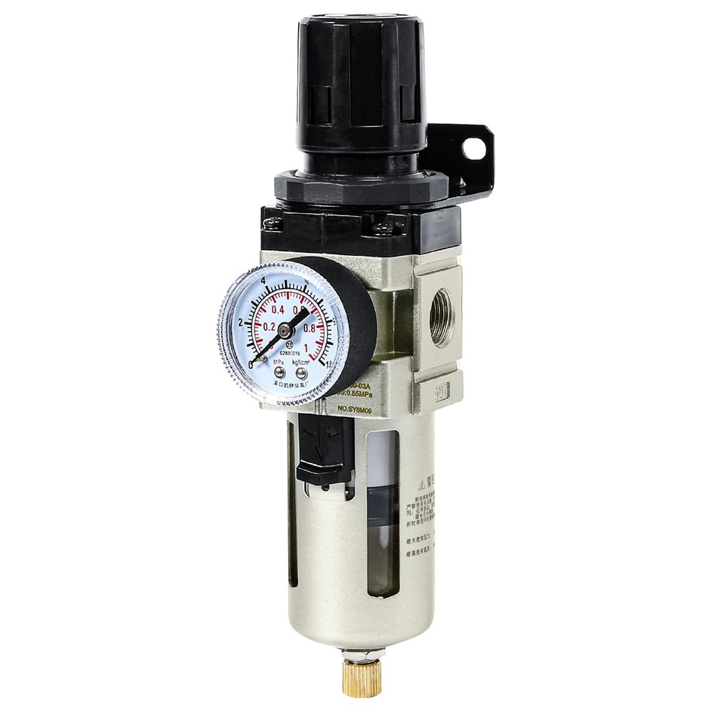 Compressed Air Filter Regulator Piggyback Combo 3/8''NPT- Poly Bowl with Meta...