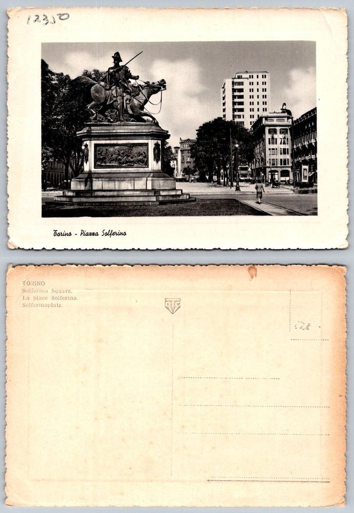 Torino Piazza Solferino Equestrian Statue Italy Vintage Photo Postcard