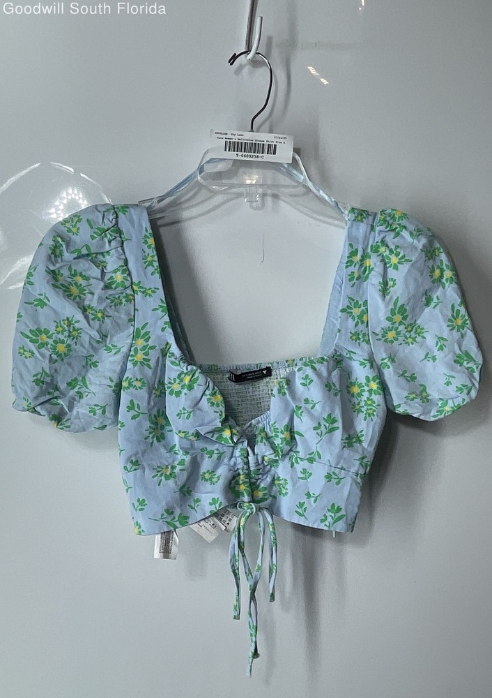 Zara Womens Multicolor Floral Puff Sleeve Sweetheart Cropped Top Small