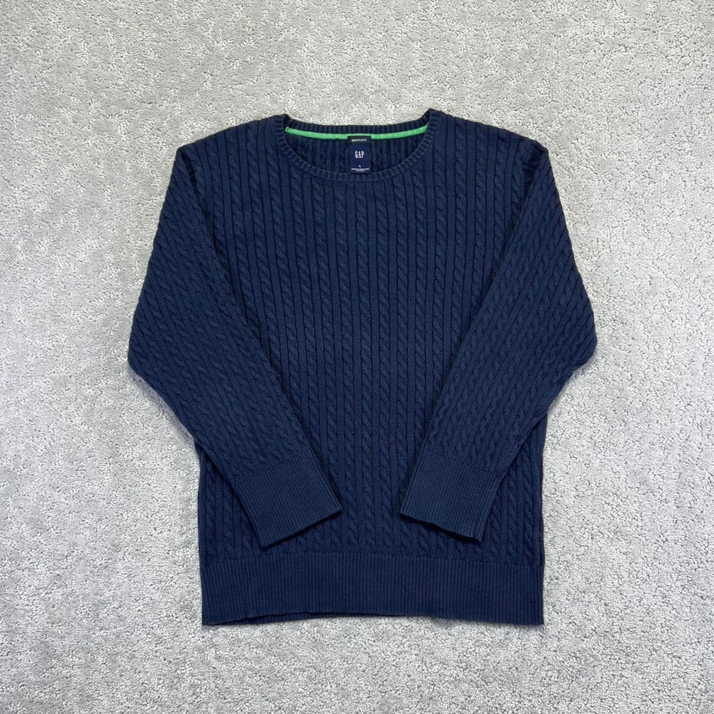 VINTAGE GAP Sweater Womens Large Navy Cable Knit Crewneck Cotton Stretch y2k